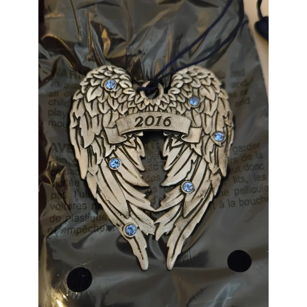 2016 Avon Pewter Angels Wings Christmas Ornament - NEW. W/Box & Blue Bag